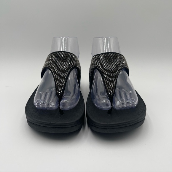 FitFlop Women’s Sz 7 Lulu Shimmer Black Rhinestone Sandals Comfortcore Glam Chic - Picture 6 of 13